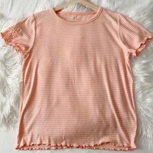 Pink & White • Stripe Lettuce Hem Tee